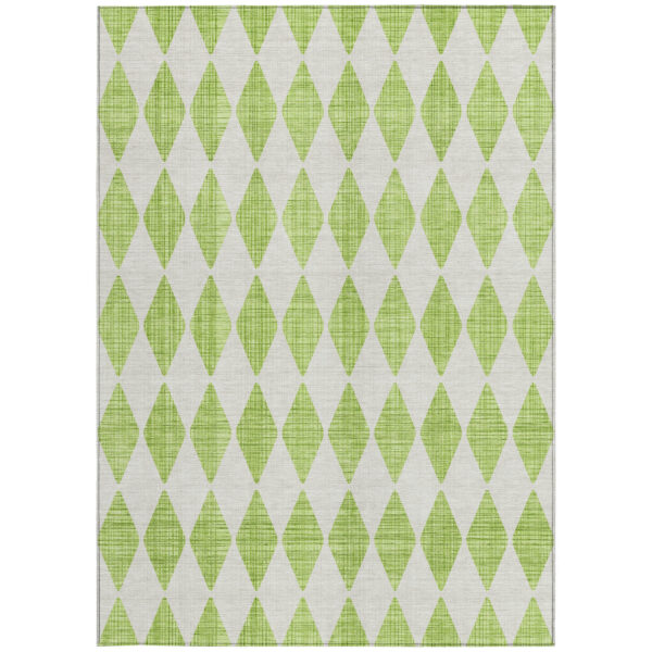 5' X 8' Lime Green And Ivory Geometric Washable Indoor Outdoor Area Rug