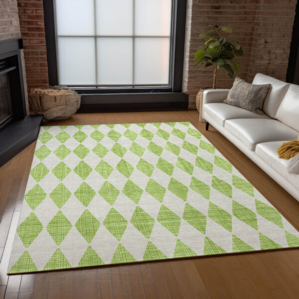 5' X 8' Lime Green And Ivory Geometric Washable Indoor Outdoor Area Rug