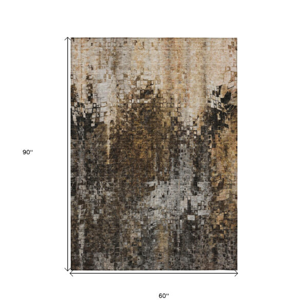 5' X 8' Brown And Copper Abstract Washable Indoor Outdoor Area Rug