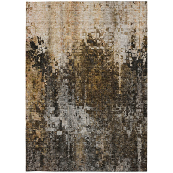 5' X 8' Brown And Copper Abstract Washable Indoor Outdoor Area Rug
