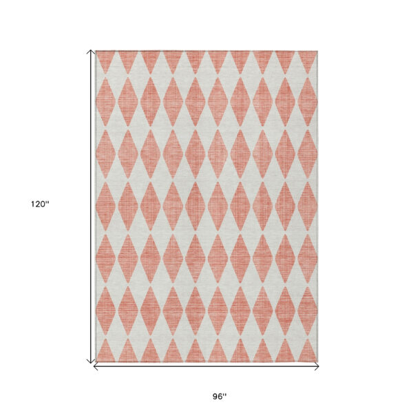 8' X 10' Salmon And Ivory Geometric Washable Indoor Outdoor Area Rug