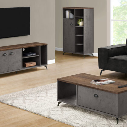60" Brown And Gray Distressed Reclaimed Wood Enclosed and Open Storage TV Stand