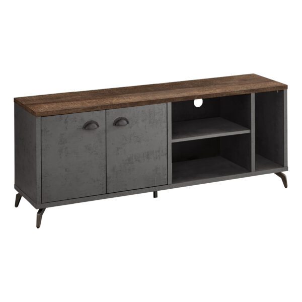 60" Brown And Gray Distressed Reclaimed Wood Enclosed and Open Storage TV Stand