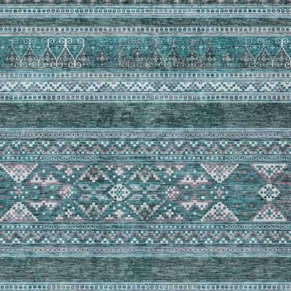5' X 8' Teal Blue Ivory And Gray Southwestern Washable Indoor Outdoor Area Rug