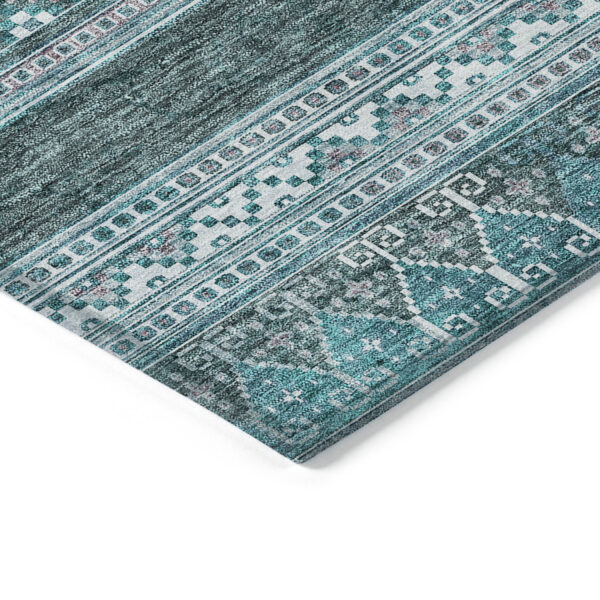 5' X 8' Teal Blue Ivory And Gray Southwestern Washable Indoor Outdoor Area Rug