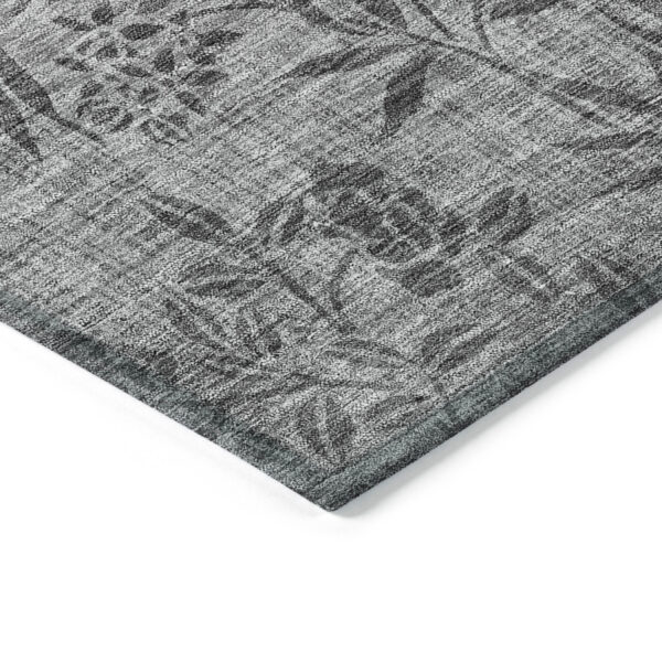 5' X 8' Gray Charcoal And Ivory Floral Washable Indoor Outdoor Area Rug