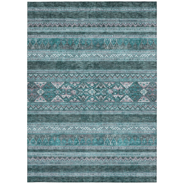 5' X 8' Teal Blue Ivory And Gray Southwestern Washable Indoor Outdoor Area Rug