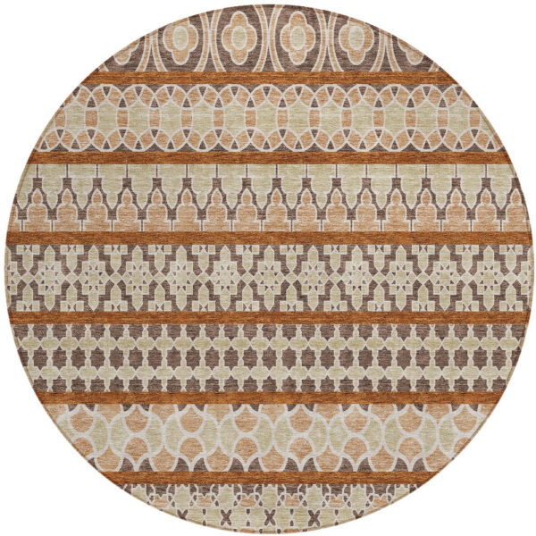 8' Chocolate And Taupe Round Quatrefoil Washable Indoor Outdoor Area Rug