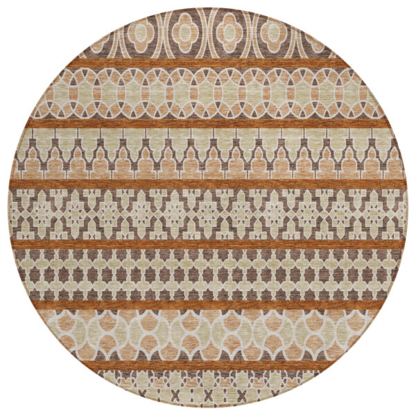 8' Chocolate And Taupe Round Quatrefoil Washable Indoor Outdoor Area Rug