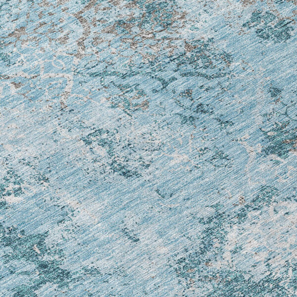 8' Teal Blue Aqua And Gray Round Floral Washable Indoor Outdoor Area Rug
