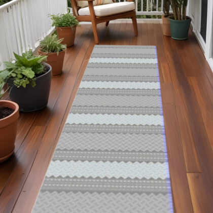 3' X 8' Gray and Ivory Southwestern Indoor Outdoor Area Rug