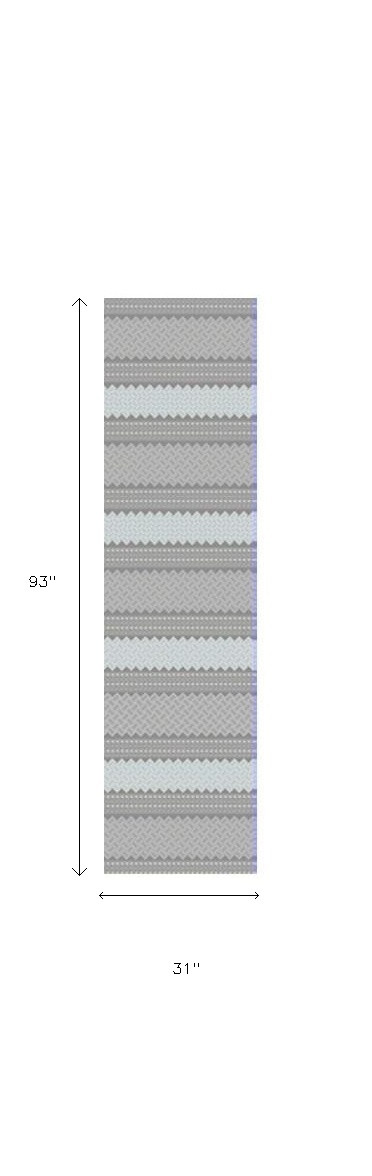 3' X 8' Gray and Ivory Southwestern Indoor Outdoor Area Rug