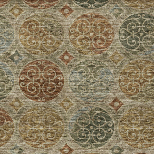 10' X 14' Taupe Green And Gold Trellis Washable Indoor Outdoor Area Rug