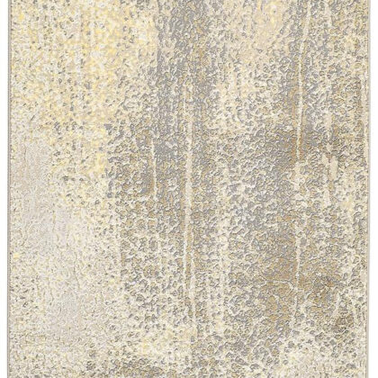 8' Gold and Ivory Abstract Power Loom Runner Rug