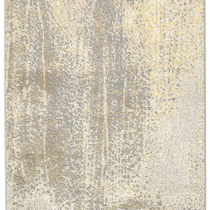8' Gold and Ivory Abstract Power Loom Runner Rug