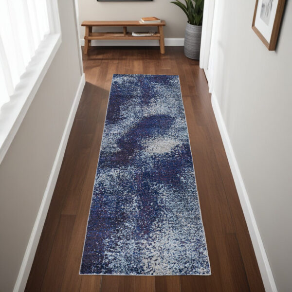 8' Blue and Purple Abstract Power Loom Runner Rug