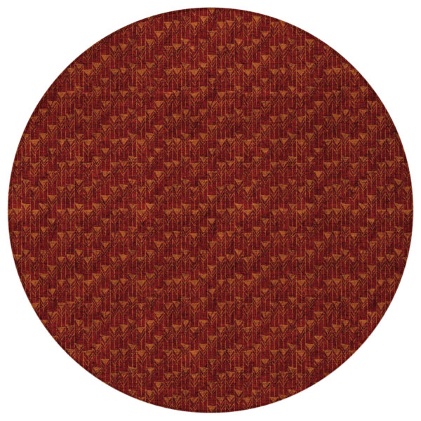 8' Round Burgundy Round Geometric Washable Non Skid Indoor Outdoor Area Rug