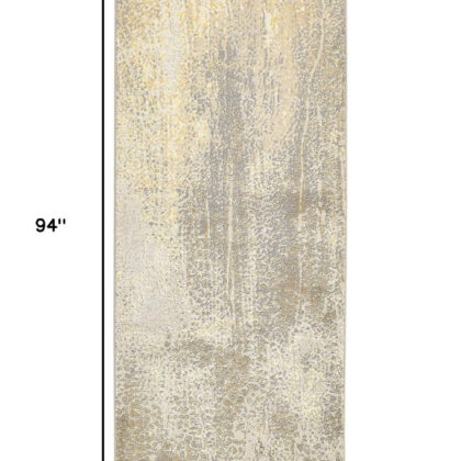 8' Gold and Ivory Abstract Power Loom Runner Rug