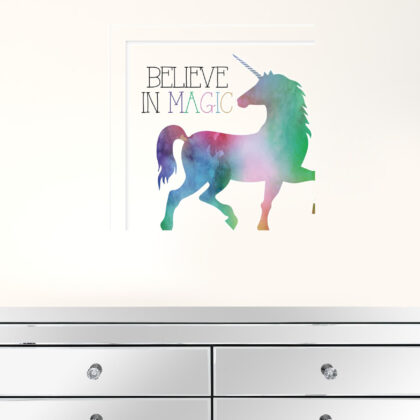 Believe In Magic Unicorn White Framed Print Wall Art