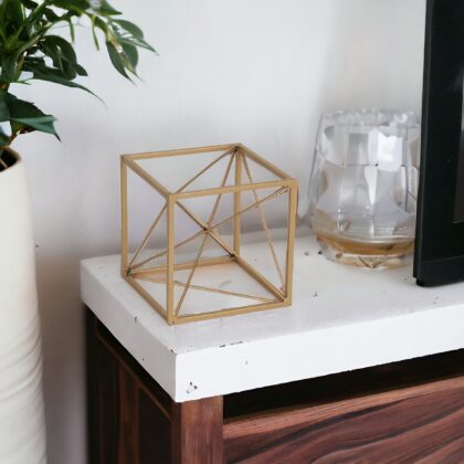 6" Gold Metal Cube Sculpture
