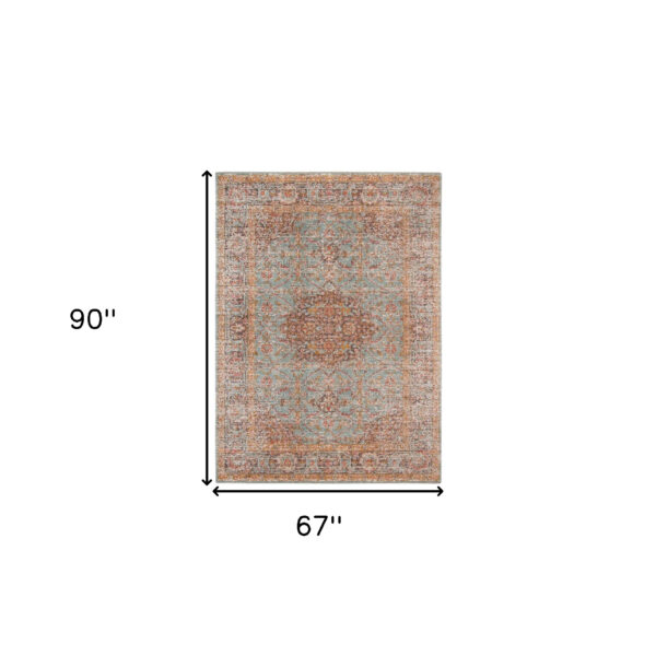 5' x 7' Sea Green Medallion Power Loom Area Rug With Fringe