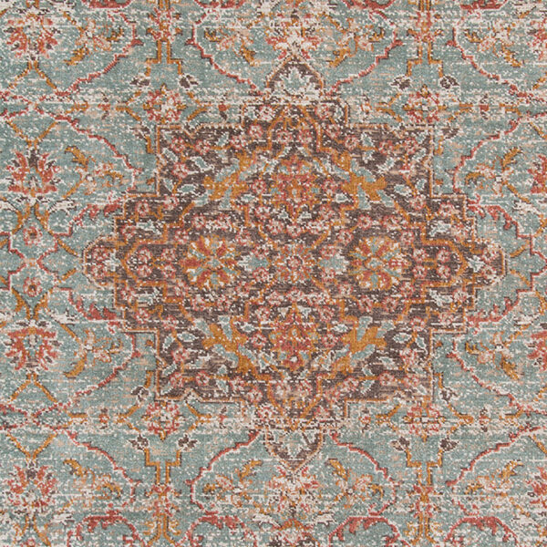 5' x 7' Sea Green Medallion Power Loom Area Rug With Fringe