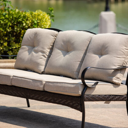 69" Beige Polyester Blend And Black Sofa