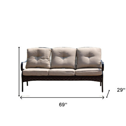 69" Beige Polyester Blend And Black Sofa