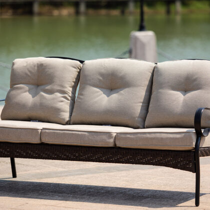 69" Beige Polyester Blend And Black Sofa