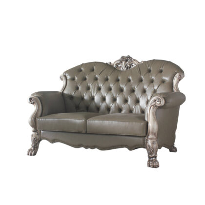 71" Patina And Bone Faux Leather Loveseat and Toss Pillows