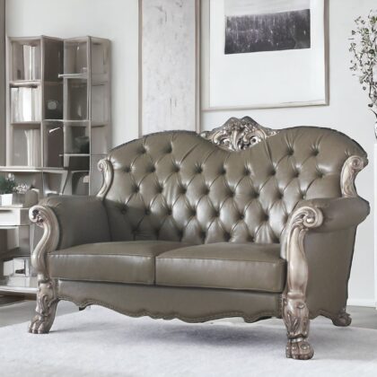 71" Patina And Bone Faux Leather Loveseat and Toss Pillows