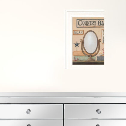 Set Of Three Wash Room White Rim Frame Bathroom Wall Art with Mirror