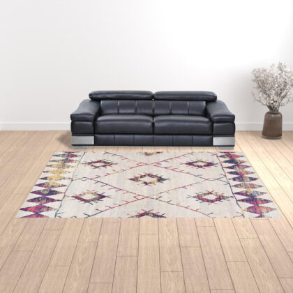 9' X 12' Cream Damask Area Rug