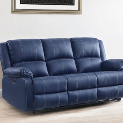 81" Blue Faux Leather Reclining USB Sofa With Black Legs