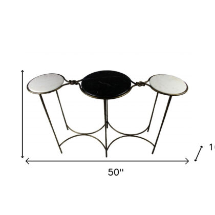 50" Black White And Gold Genuine Marble Round Six Leg Console Table