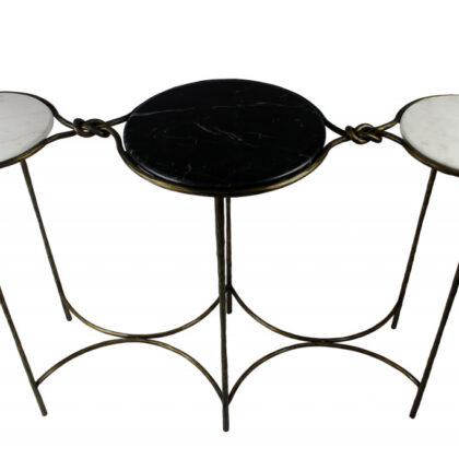 50" Black White And Gold Genuine Marble Round Six Leg Console Table
