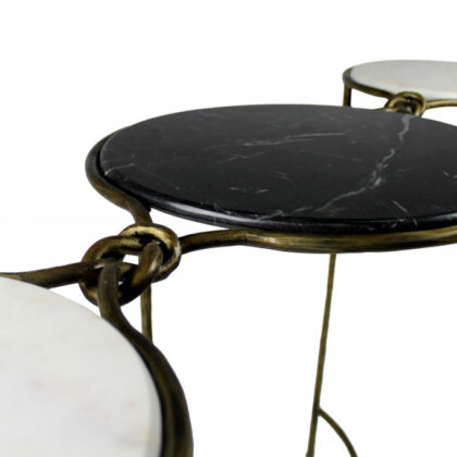 50" Black White And Gold Genuine Marble Round Six Leg Console Table