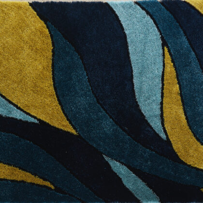 2' x 3' Blue and Yellow Shag Hand Tufted Area Rug