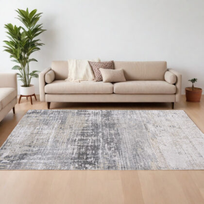 8' x 11' Gray and White Abstract Non Skid Area Rug