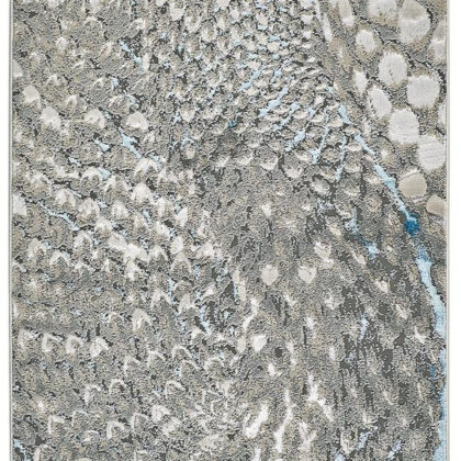 8' Blue and Gray Abstract Power Loom Runner Rug