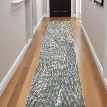 8' Blue and Gray Abstract Power Loom Runner Rug