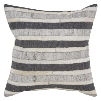 20" X 20" Charcoal And Beige 100% Wool Striped Zippered Pillow