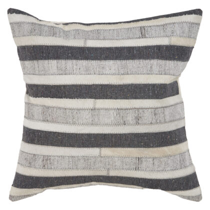 20" X 20" Charcoal And Beige 100% Wool Striped Zippered Pillow