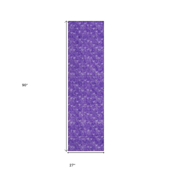 8' Runner Purple Geometric Washable Non Skid Indoor Outdoor Runner Rug