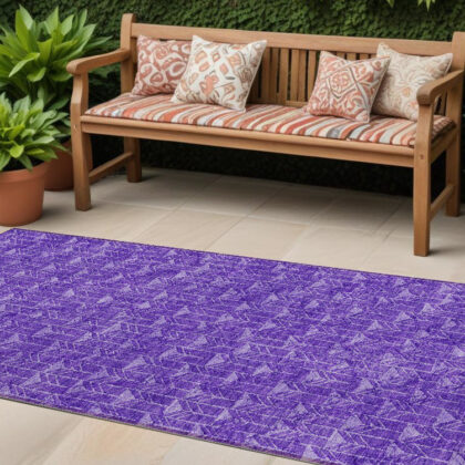 8' Runner Purple Geometric Washable Non Skid Indoor Outdoor Runner Rug