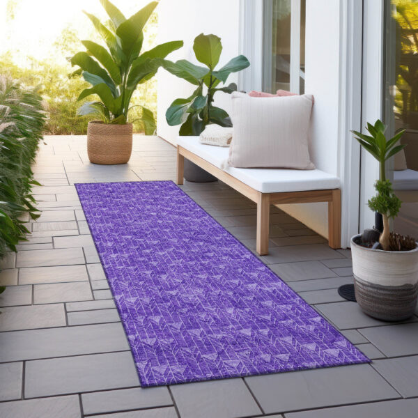 8' Runner Purple Geometric Washable Non Skid Indoor Outdoor Runner Rug
