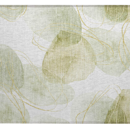 2' X 3' Green and Ivory Abstract Washable Non Skid Indoor Outdoor Area Rug