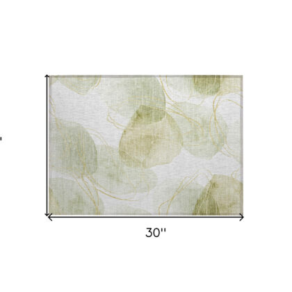 2' X 3' Green and Ivory Abstract Washable Non Skid Indoor Outdoor Area Rug