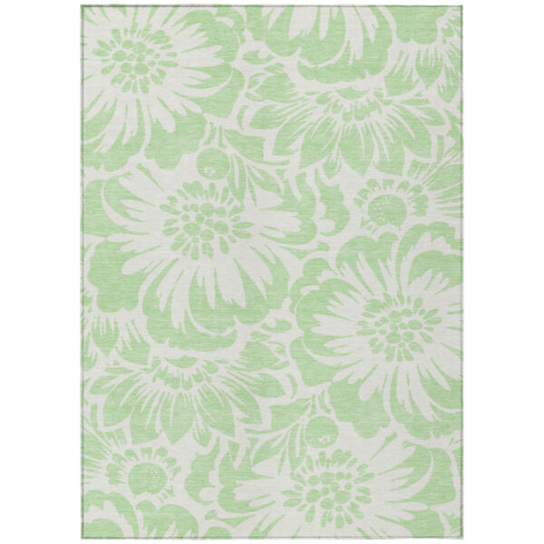10' X 14' Mint Green and Ivory Floral Washable Non Skid Indoor Outdoor Area Rug