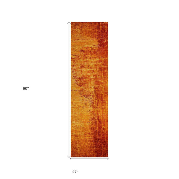 8' Runner Orange Abstract Washable Non Skid Indoor Outdoor Runner Rug